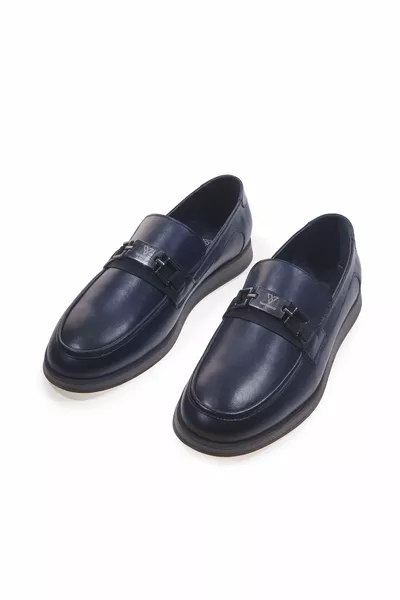 Chase Navy Blue Катарама Мъжки обувки за мокасини от естествена кожа
