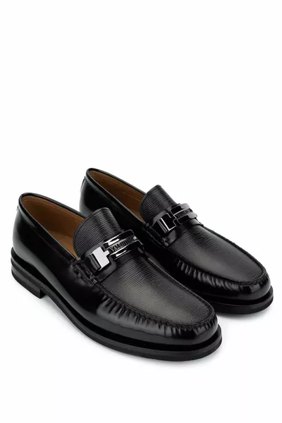 Mocassins noirs en cuir véritable pour hommes
