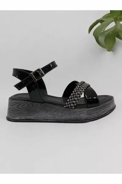 Izlife   أسود براءات الاختراع والجلود الحجر المرأة الصنادل