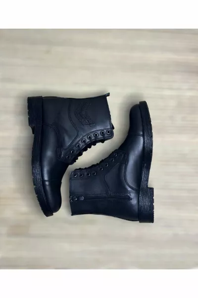 Genuine Leather Full Orthopedic Men's Lace-Up Zippered Postal Boots