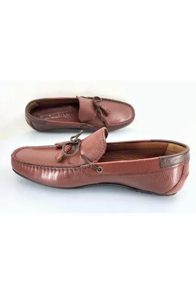  % cuir véritable pompon mocassins ballerines pour hommes beige