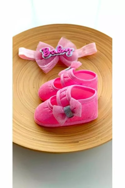 Barbie Roze - Roze Bandana En Schoenen 0-6 Maanden Leuke Leuke Comfortabele Zachte Zool