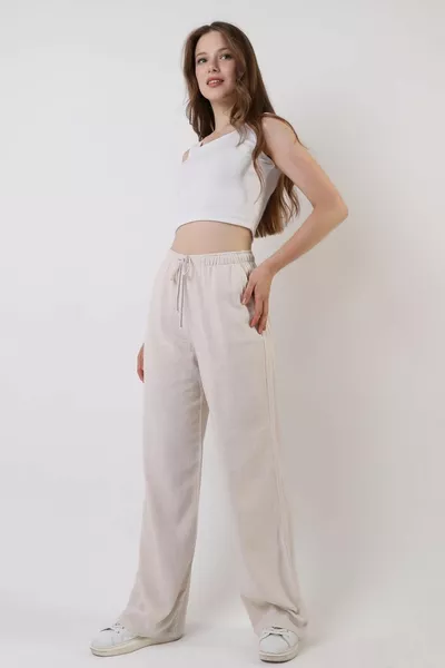 Beige Hose aus Leinenmischung mit lockerer Passform