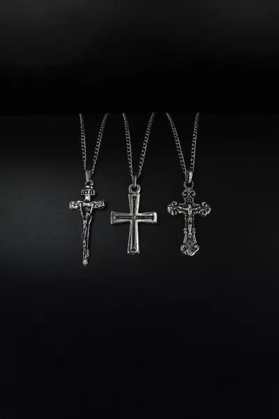 3 Pieces Cross, Cross And Christ Cross Silver Color Necklace Set