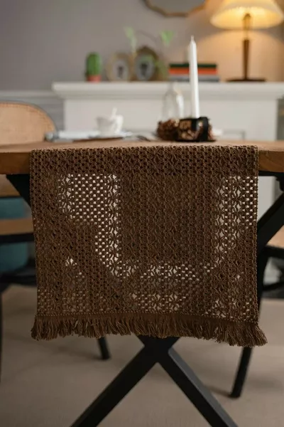 Katoenen Kanten Loper  cm Tafelkleed Donkerbruin Katoenen Kant Loper  cm Tafelkleed Donkerbruin
