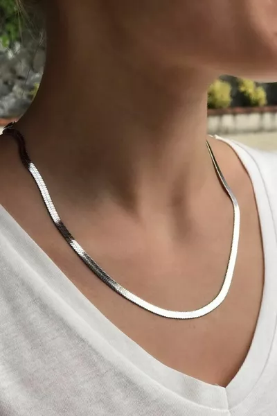 High Quality Non Tarnishing l Steel Italian Crush Silver Color Flat Chain Necklace  cm