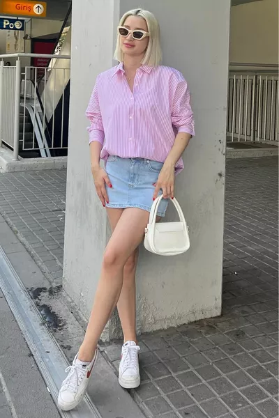 Pink Striped Over Fit Shirt 