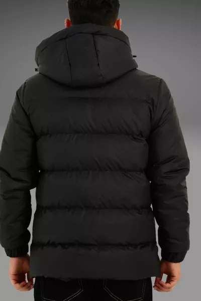 Herren Schwarze Faser Kapuze Winddicht Aufblasbarer Sport Wintermantel