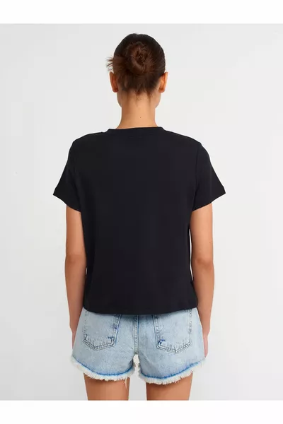  Crew Neck Cotton T-shirt-Black