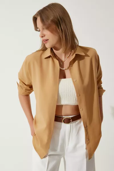 Camel Oversize Langes Basic-Hemd für Damen  
