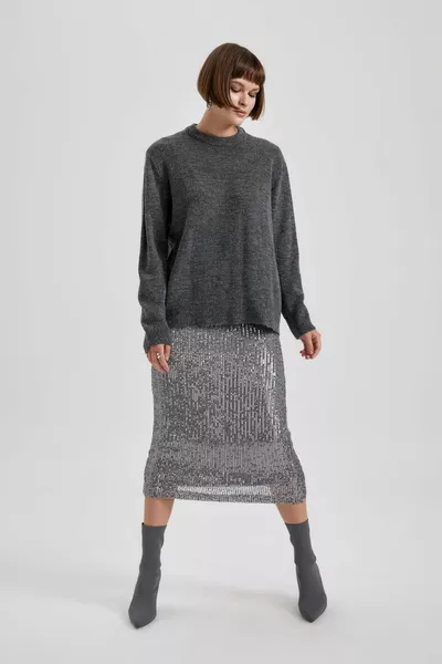 سترة صوف ناعمة برقبة عادية wn