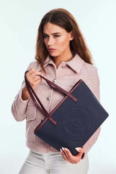 Marineblau-Burgunderfarbene Damen-Umhängetasche 