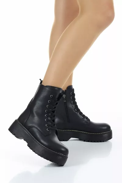 المرأة جلد أسود داخل الصوف سستة أحذية بريدية عارضة و Bootie 