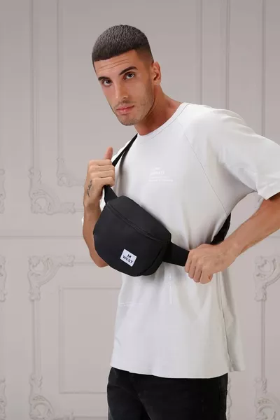 Unisex zwarte taille- en schoudertas met één compartiment