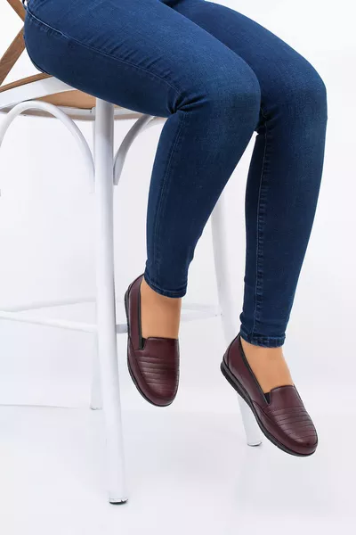 Femmes Hiver Antidérapant Semelle Bourgogne Complet Orthopédique Talon Support Ballet Flats Mère Chaussures
