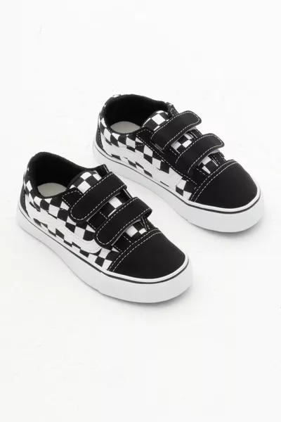 Kinder Unisex Schwarz Weiß Gummisohle Leinen Velcro Turnschuhe