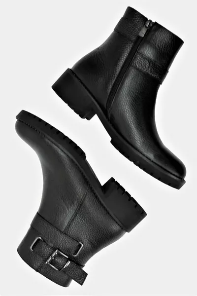 أحذية نسائية من الجلد الطبيعي الأسود وحذاء Bootie