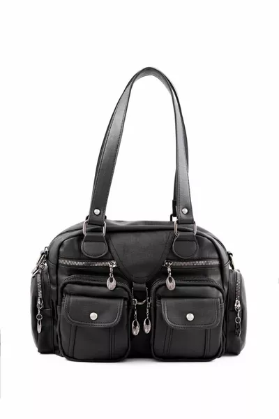 نسائي أسود غسل جلد متعدد الحجرات الكتف والذراع حقيبة