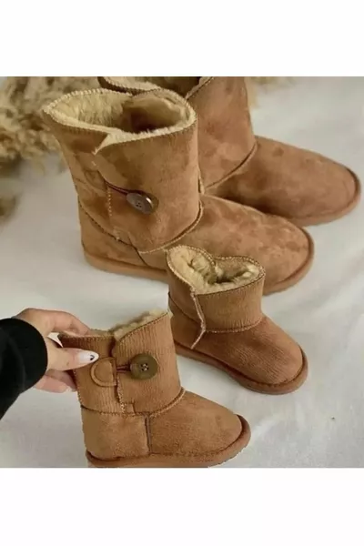 أحذية وجوارب فرو تان للأطفال - اطلب على الأقل 1 حجم أكبر