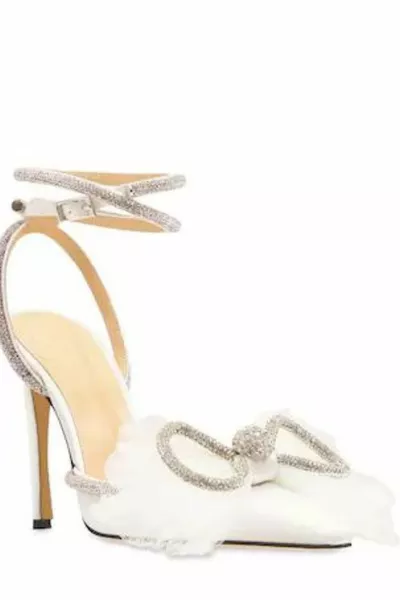 Daphné Talons de soirée en pierre de cristal satiné blanc avec nœud