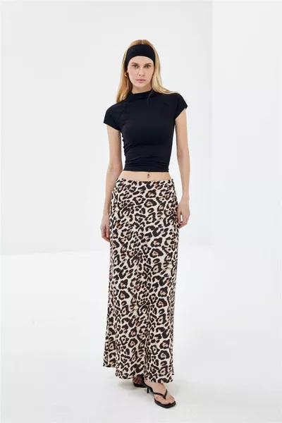 Leopard Print Flowing Satin Maxi Skirt