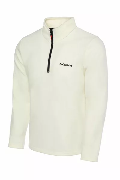 Men's Fleece Ecru Color Half Zipper Bato Collar Outdoor Fleece