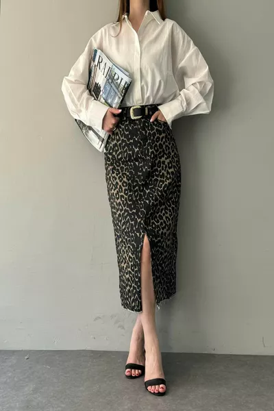 JUPE LÉOPARD À LONGUES FENTES