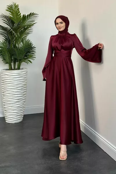 البنفسجي الإسبانية الأكمام التعادل الساتان اللباس بورجوندي