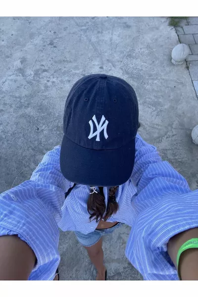 Unisex Beyzbol Ny Şapka Lacivert - Beyaz