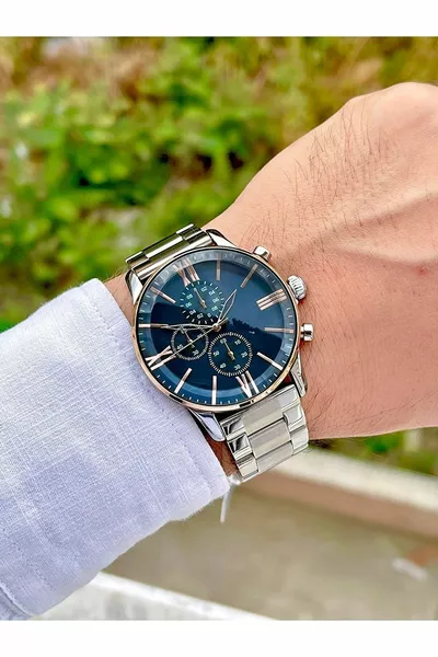 مقاومة للصدأ IPC المغلفة الرجال ساعة اليد الفضة الفرقة الاتصال الهاتفي الأسود