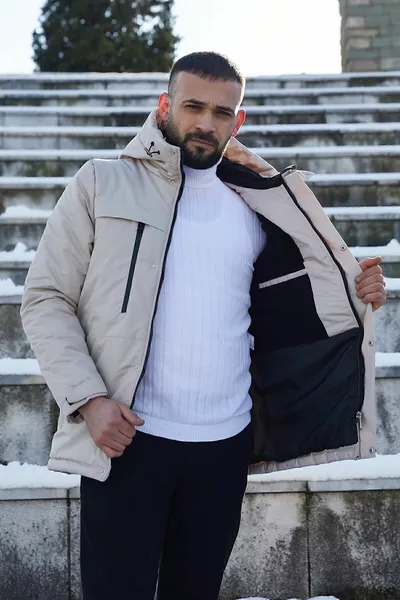 الرجال الصوف الفراء للماء ويندبروف مقنعين معطف الشتاء ومعطف وسترة