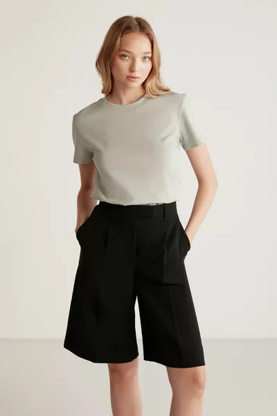 Samantha Women's Comfort Fit % Organic Cotton Basic Knitted Light Grey T-shirt