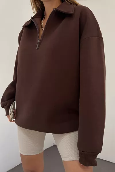 المرأة البني بولو طوق كبير الحجم 3 الموضوع أثيرت قميص من النوع الثقيل