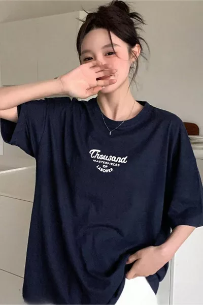 تي شيرت ألف جيرسي واحد - أبيض مطبوع كبير الحجم رقبة مستديرة قصيرة الأكمام تي شيرت