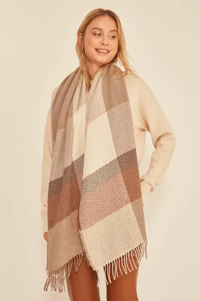  Sciarpa scialle spessa cammello con motivo a spina di pesce morbido