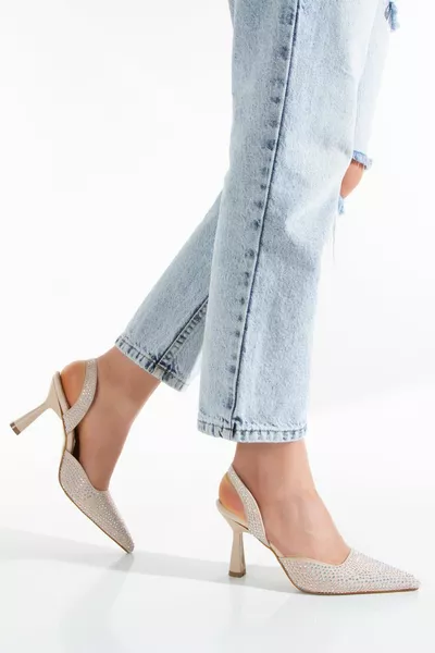 Satin Stone Pointed Toe Scarpe da sera con tacco sottile da donna