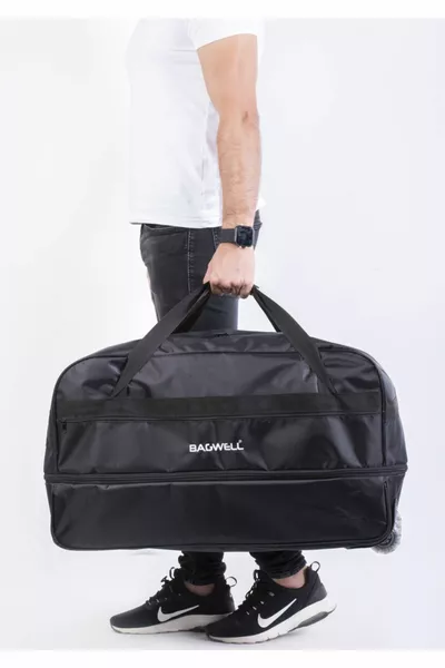 Valigia media a soffietto nera a 3 ruote