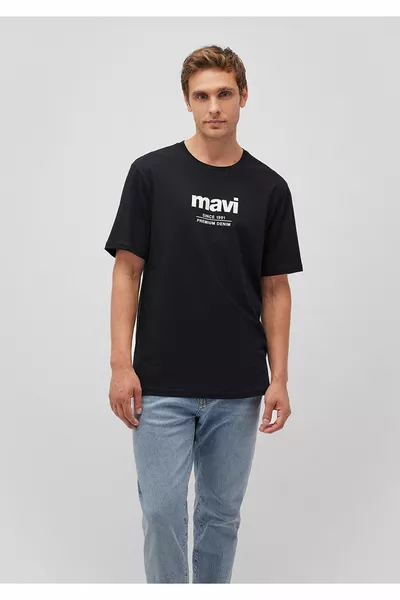 Since  Printed Black T-Shirt Regular Fit / Normal Cut 