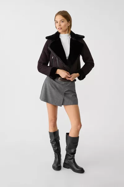 Fausse fourrure à l’intérieur Veste de motard courte