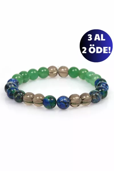 Bracelet à breloques certifié santé et guérison | quartz fumé - aventurine - Azurite | Cadeau Pierre Naturelle