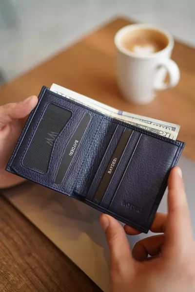 Lisande Portefeuille Homme Polite en Cuir Véritable Bleu Marine