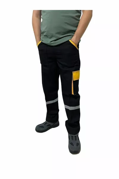 بنطلون عمل أسود منفاخ أصفر