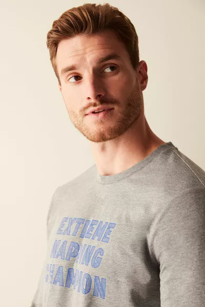 طقم بيجامة ميلانج رمادي للرجال