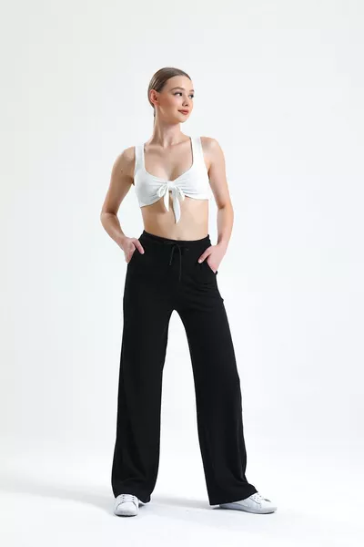 المرأة الجيب المطاطي واسعة الساق بنطال رياضي