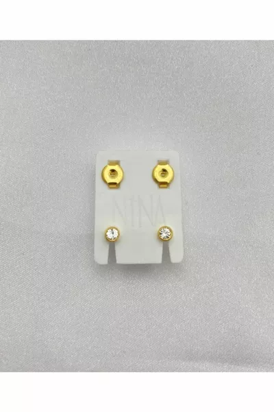 Sterile Ear Piercing Earrings 3 Pairs Nina Crystal Surgical Steel Earrings Gold Color Suitable For Daily Use