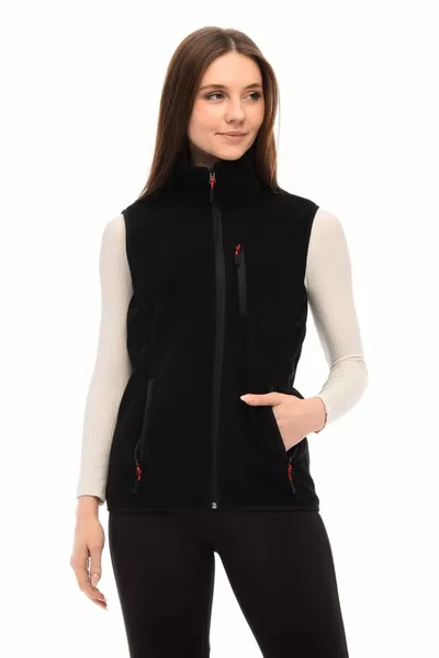 Gilet sportivo da trekking multitasche in pile nero da donna
