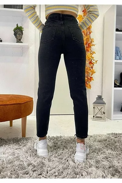 جينز أمي أسود عالي الخصر ليكرا جينز