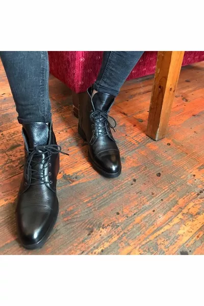 التقط البريد الرجال الأسود الدانتيل متابعة أحذية جلدية حقيقية