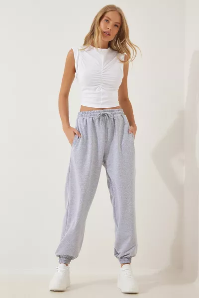 المرأة رمادي ميلانج فضفاضة الركض بنطال رياضي 