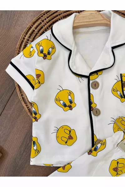  ٪ القطن مزدوج الصدر طوق زر الجبهة عارضة تناسب الصيف للجنسين مجموعة بيجامة الطفل